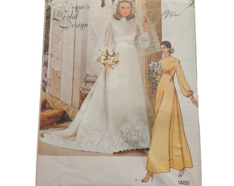 Vintage 1980&#39;s Vogue Dress Pattern Wedding Bridal Gown Design 1488 Uncut Size 10