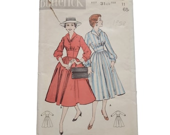 Vintage Empire Shirt Dress Butterick 8404 Sewing Pattern 50&#39;s Size 11  Bust 31.5