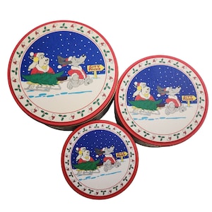 Vintage 1987 Cookie Christmas Storage Tins Pound Puppies Nesting Set Of 3 39012