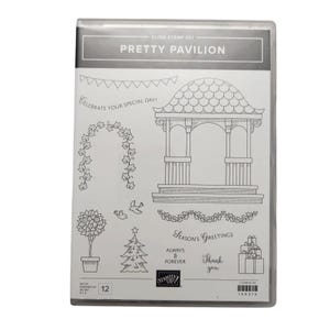 Conjunto de carimbos adesivos e matrizes Framelit da Stampin' Up! Pretty Pavilion