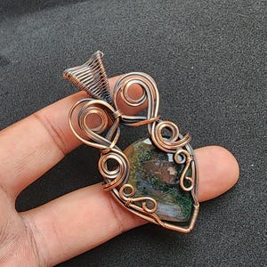 Moss Agate Pendant, Copper Wire Wrap Pendant Tree Of Life Moss Agate Pear Gemstone Jewelry, Handmade Pendant, Christmas Gift For Women