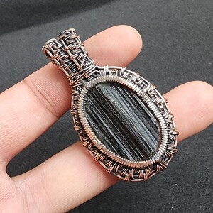 Black Tourmaline Pendant, Oval Gemstone Copper Wire Wrapped Pendant, Birthstone Pendant, Handmade Pendant, Christmas Gifts, Black Jewelry