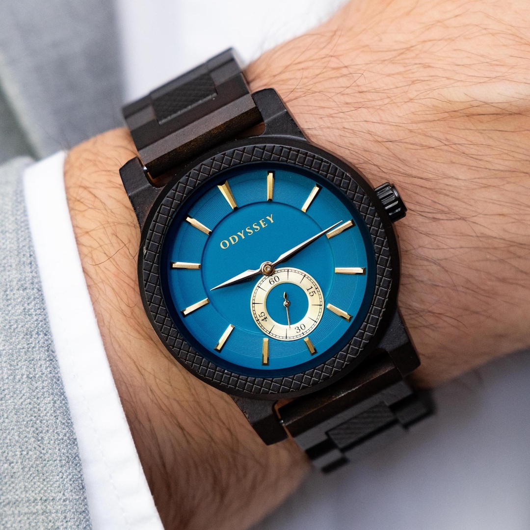 Personalised Engraved Watch for Men | Standout Unique Blue Dial Wooden ...
