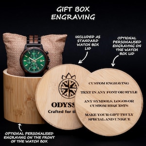 Unique Engraved Watch | Green Face Wooden Strap | Special Mens Gift | Meaningful Personalised Keepsake | Anniversary Present | Emperor Prism image 7