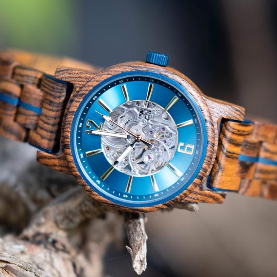 Gravierte Herren Holzuhr Automatische Mechanische