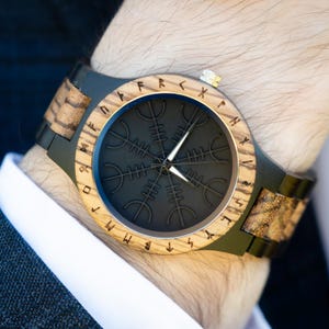Engraved Wooden Watch for Mens  | Viking Style Rustic Personalised Wood Watch | Unique Wristwatch | Custom Gift for Him | Viking Runar
