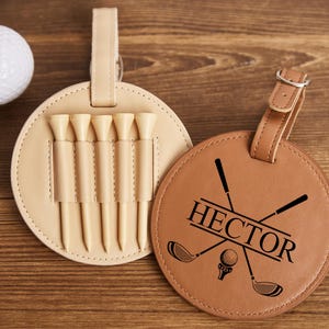 Personalized Golf Tee Holder,Golf Gift For Men Women,Custom Leather Golf Bag Tag,Engraved Leather Golf Set,Golf Gifts for Dad Husband