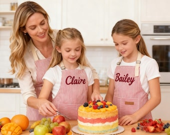 Delantales a juego para niños y adultos, delantal infantil con nombre bordado, delantal de cocina personalizado para niños pequeños, regalos de cumpleaños para niñas.
