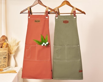 Delantal de lona personalizado, parche de cuero personalizado, tirantes ajustables.