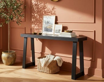 Modern Black Narrow Console Table, Minimalist Entryway Desk, Wood Hallway Accent Table