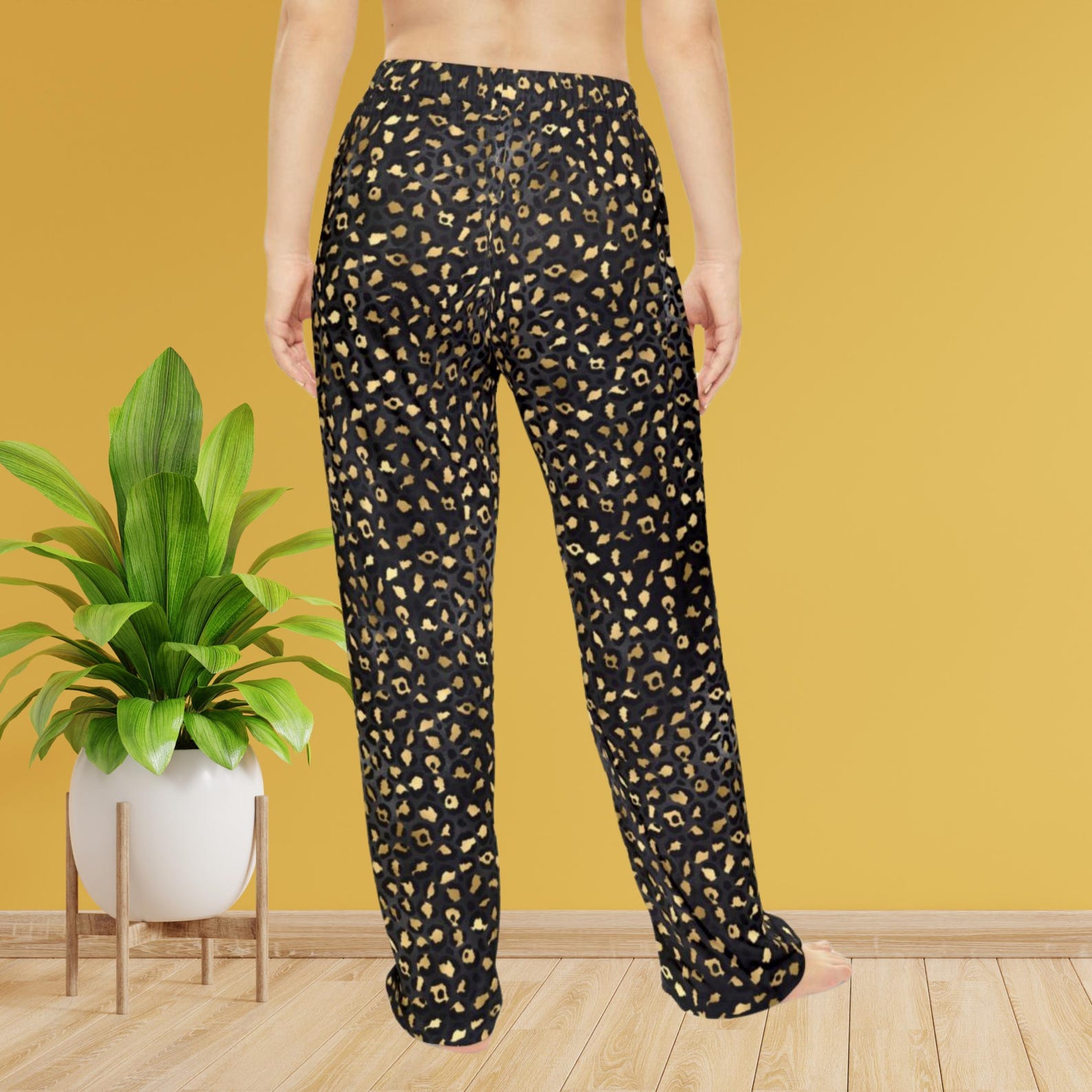 Black Gold Leopard Print Pajama PANTS ONLY Women s Comfy Sleepwear black-gold-leopard-print-pajama-pants-only-women-s-comfy-sleepwear