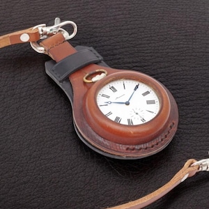 Nuovo nero - cognac bicolore WW1 volte cassa in pelle per orologio da tasca 50 mm WWII