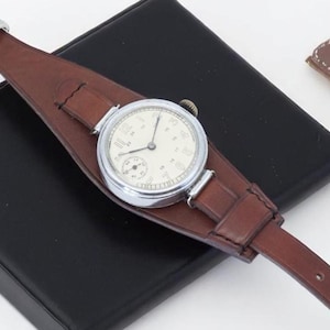 WW2 Brown Leather strap band wristband for 1MChZ Kirovskie watch military WWII