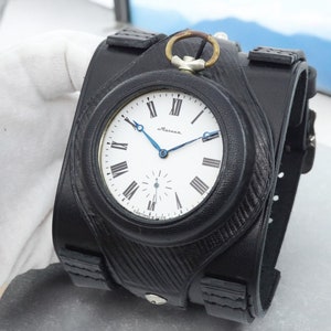 WW1 BLACK biker Leather strap band wristband for Pocket Watch 50 mm WWII times