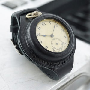 WW1 new BLACK leather strap band wristband for Pocket Watch 45 mm WWII times