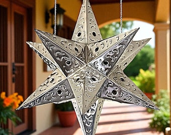 Mexican Tin Star Lantern, Handmade Moravian Star Light, Spanish