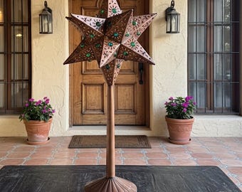Rustic Copper Star Lantern Southwestern Table Light Western Decor Mexican Folk Art Hacienda Bedroom Accent