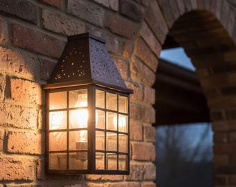 Rustic Copper Wall Lantern Vintage Glass Panel Sconce Southwestern Decor Rustic Light Fixture Colonial Outdoor Indoor Wedding Gift