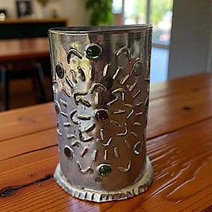 Marble Punched Candle Holder Home Decor Mexican Handcrafted Punched Rustic Luminary Colorful Glass Accent Boho Centerpiece
