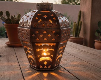 Hacienda Tin Lantern Candle Holder Spanish Colonial Metal Lantern Handmade Punched Tin Light Rustic Southwest Home Decor