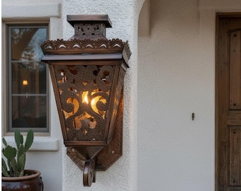Outdoor Wall Lantern Southwest Decor Rustic Metal Sconce Spanish Style Porch Light Entryway Lighting Fixture