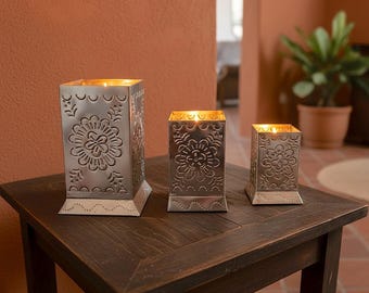 Handmade Mexican Tin Punched Luminaria Set Rustic Candle Lanterns Hacienda Table Decor Spanish Style Metal Wedding Centerpiece