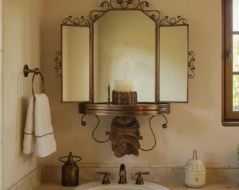 Spanish Colonial Tin Mirror Wall Sconce | Handmade Punched Tin Bathroom Mirror | Hacienda Rustic Wall Decor | Southwestern Home Accent