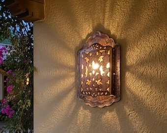 Spanish Tin Lighted Lamp Handmade Copper Wall Moroccan Sconce Rustic Hacienda Lighting Metal Boho Spanish Outdoor Indoor Decor Fixture