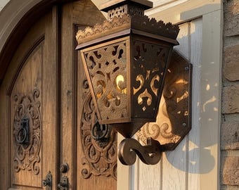 Southwest Outdoor Wall Lantern Rustic Metal Sconce Spanish Colonial Light Fixture Porch Entryway Hacienda Decor