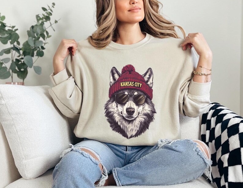 Vintage style Kansas City Football Sweatshirt,Wolf Sweatshirt, Trendy Kansas City Fan, Crewneck, Kansas City Hoodie, Game Day Sweater image 5
