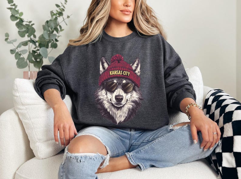 Vintage style Kansas City Football Sweatshirt,Wolf Sweatshirt, Trendy Kansas City Fan, Crewneck, Kansas City Hoodie, Game Day Sweater image 4