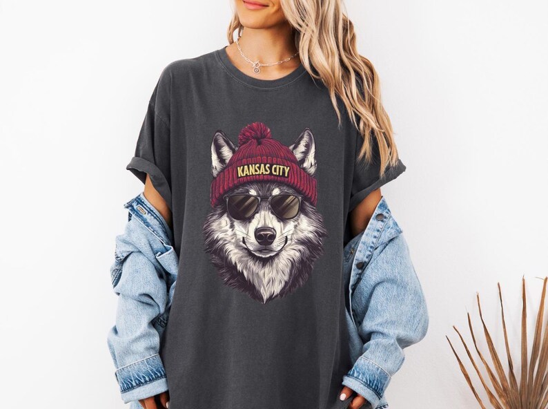 Comfort Colors Kansas City Football shirt, Trendy Kansas City Fan Tee, Vintage style Wolf Graphic T-Shirt , Kansas City t-shirt, Game Day image 1