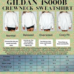 a women's crew neck sweatshirt is shown in three different sizes