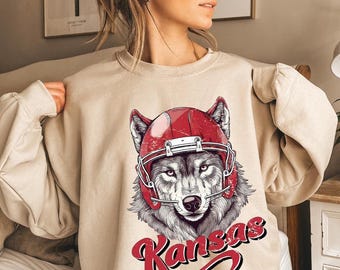 Kansas City Vintage style Football Sweatshirt,Wolf Sweatshirt, Trendy Kansas City Fan, Kansas City Hoodie, Game Day Sweater, Crewneck