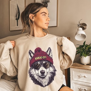 Vintage style Kansas City Football Sweatshirt,Wolf Sweatshirt, Trendy Kansas City Fan, Crewneck, Kansas City Hoodie, Game Day Sweater image 1