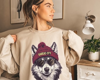 Vintage style Kansas City Football Sweatshirt,Wolf Sweatshirt, Trendy Kansas City Fan, Crewneck, Kansas City Hoodie, Game Day Sweater