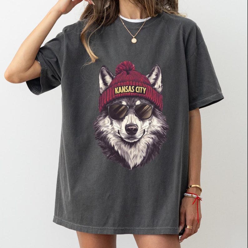 Comfort Colors Kansas City Football shirt, Trendy Kansas City Fan Tee, Vintage style Wolf Graphic T-Shirt , Kansas City t-shirt, Game Day image 2