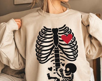 Maternity Skeleton Halloween Sweatshirt, Funny Pregnancy Announcement Hoddie 2024, Pregnant Women Costume, Fall New Mom Sweater, Mama Gift