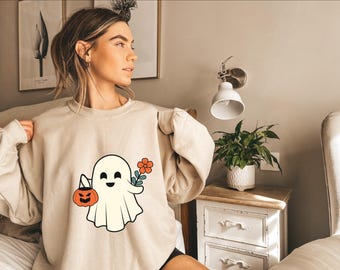 Pumpkin Ghost Sweatshirt,Halloween  Ghost Sweatshirt, Womens Halloween Sweatshirt, Cute Fall Sweatshirt, Gift For Halloween,Spooky Season,