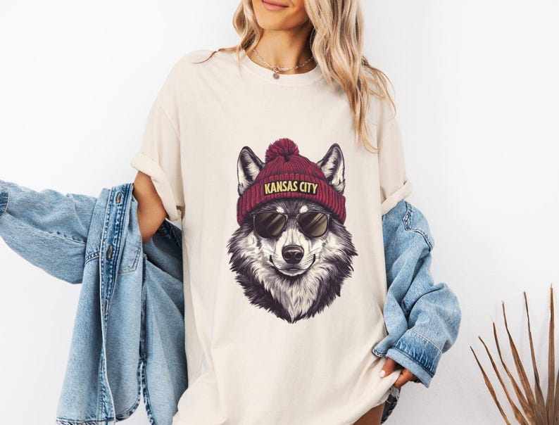 Comfort Colors Kansas City Football shirt, Trendy Kansas City Fan Tee, Vintage style Wolf Graphic T-Shirt , Kansas City t-shirt, Game Day image 5