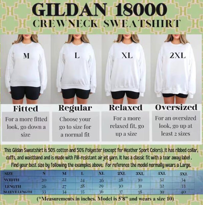 a woman's measurements chart for a crew neck sweatshirt