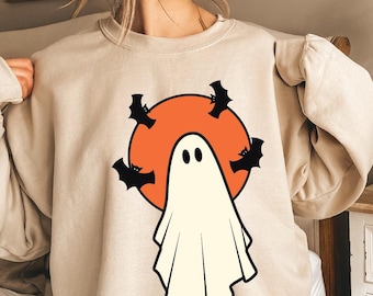 Ghost Sweatshirt,Halloween Cute  Ghost Sweatshirt, Womens Halloween Sweatshirt, Cute Fall Sweatshirt, Spooky Season, Gift For Halloween