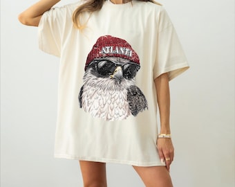 Camiseta estilo vintage de fútbol de Atlanta, halcón con boina, cuello redondo retro de fútbol de Atlanta, suéter de regalo para fanáticos del fútbol de Atlanta, fútbol