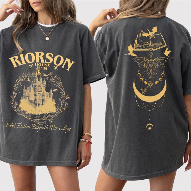 Camiseta de doble cara de la Casa Xaden Riorson, camiseta de la Llama de Hierro, camiseta de la Cuarta Ala, Dragon Rider Bookish, Basgiath War College, Violet SorrengailBP imagen 1