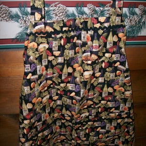 Wine and Cheese on Black Adult Full Apron Sz- M -L