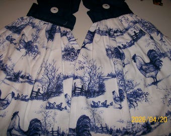 Juego de toallas de cocina colgantes con diseño de gallo azul y blanco