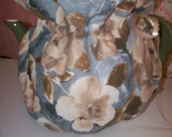 Gray & Tan Flower Tea Pot Cozy Insulated and Reversible