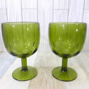Vintage Bartlett Collins Green Glass Thumbprint Goblets Set of 2 Drinkware Barware