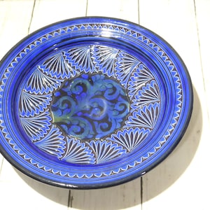 Blue  and Black Etaki Safi Moroccan Round Ceramic Decortive Bowl Tribal Ethnic Boho Home Decor Travel Souvenir