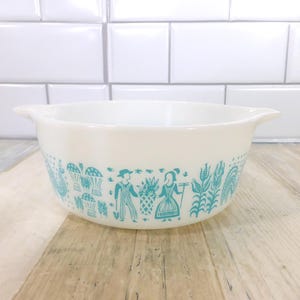 Vintage Pyrex boterafdruk 1 1/2 pt braadpan schotel turkoois wit geen deksel vervanging China Cottagecore Grannycore boerderij decor